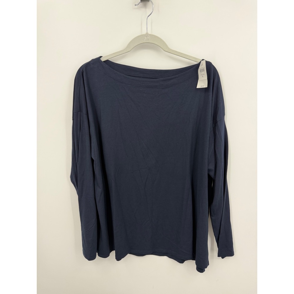 J. Jill Luxe Supima Boat-Neck Tee Women XL Navy Blue Long Sleeve Cotton Blend